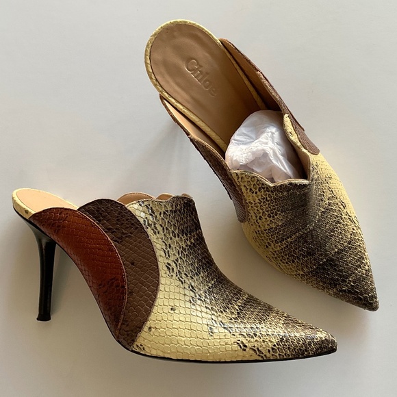 Chloe Shoes - Chloè Snakeskin Mule Heels Size EU 38 Excellent Condition